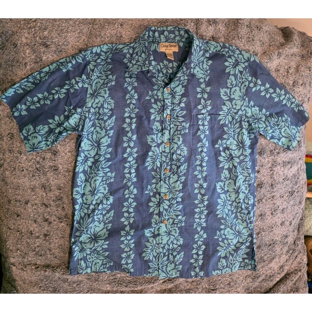 Cooke Street Honolulu shirt blue/teal floral tropical print 100% cotton